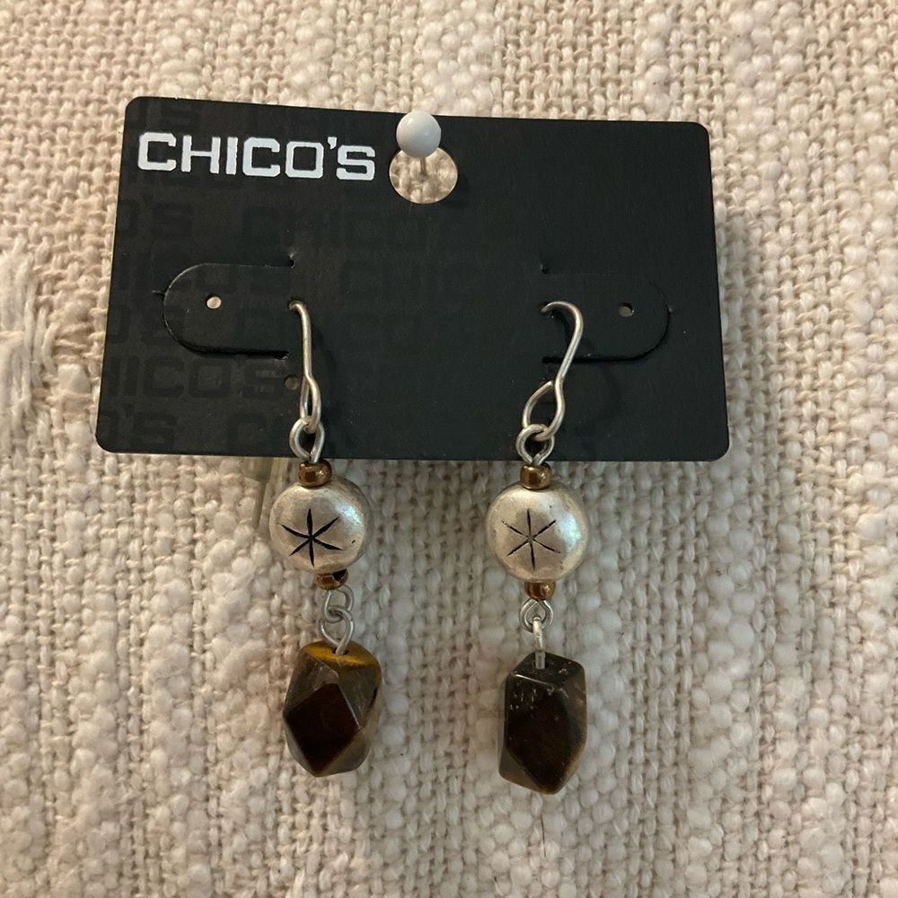 0174-Chico's Silver and Brown Dangle‎ Earrings